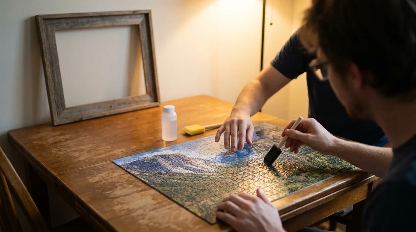 How to Glue and Frame a Jigsaw Puzzle Without Ruining It — illustration