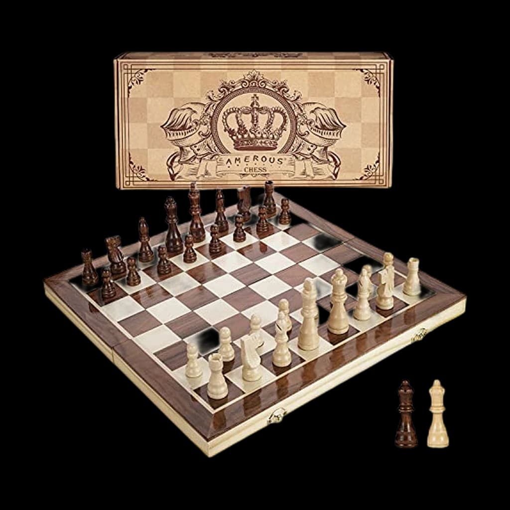 AMEROUS 15-inch Magnetic Wooden Travel Chess Set