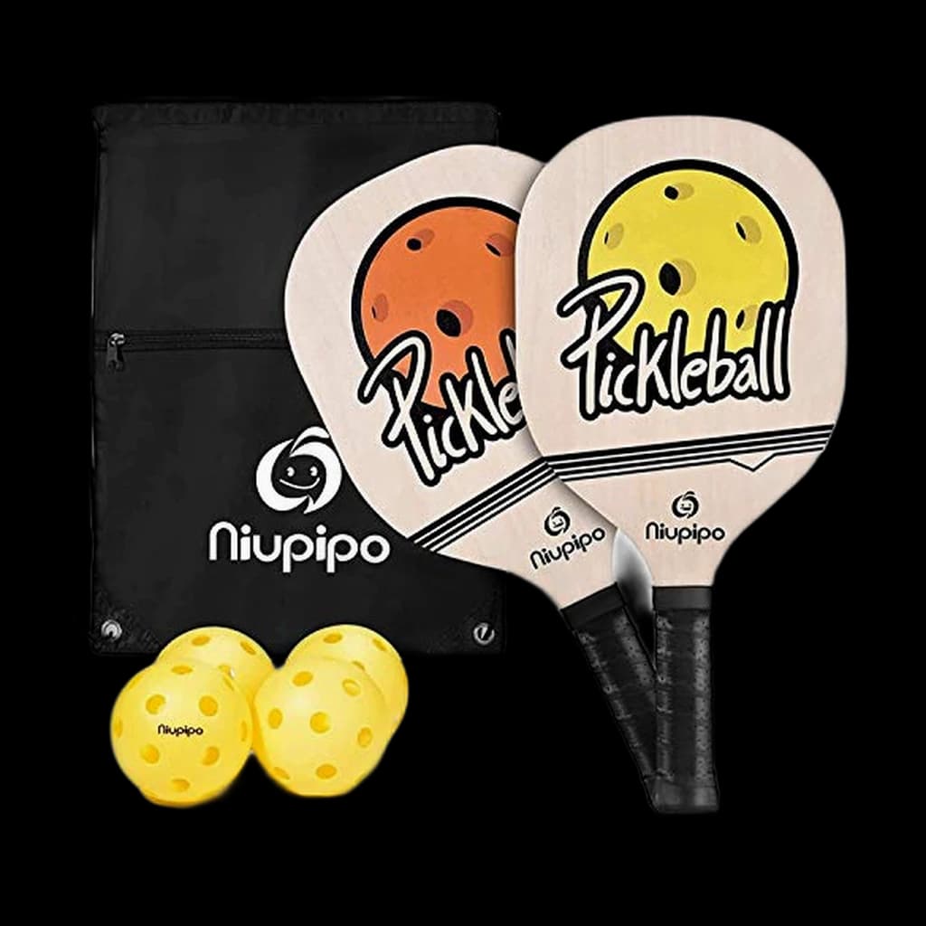 niupipo Wood Pickleball Paddles Set (2 Paddles + 4 Balls + Bag) product photo