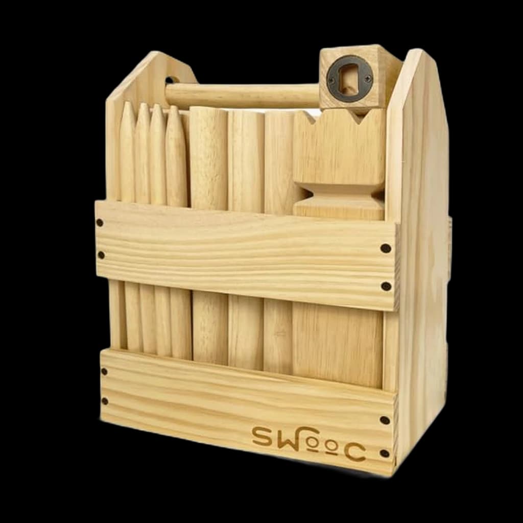 SWOOC Games Kubb Yard Game Set (Premium Hardwood Viking Chess, with Wood Crate)