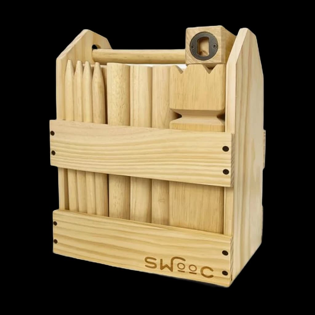 SWOOC Games Kubb Yard Game Set (Premium Hardwood Viking Chess, with Wood Crate)
