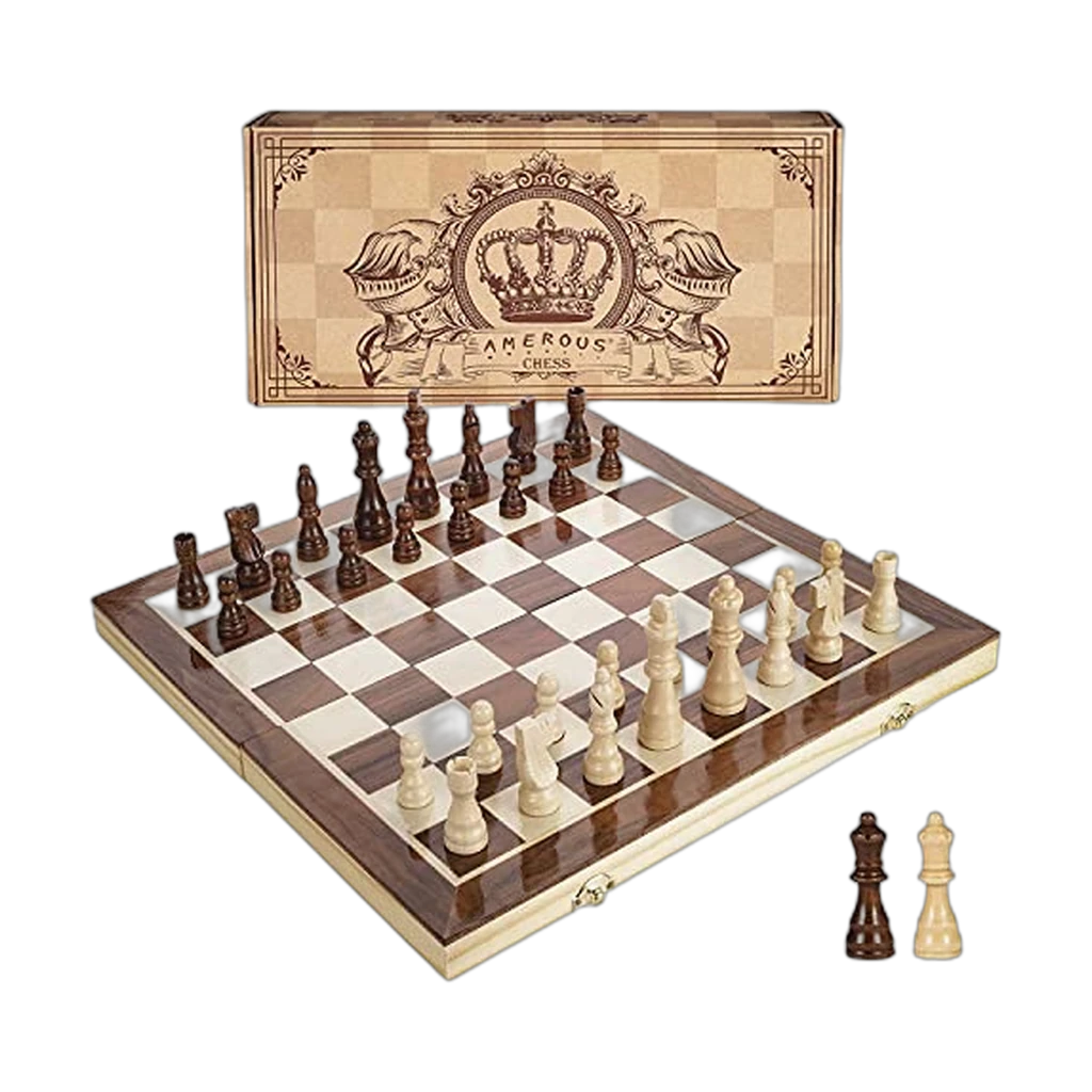 AMEROUS 15" Magnetic Wooden Chess Set (Folding Travel Board)