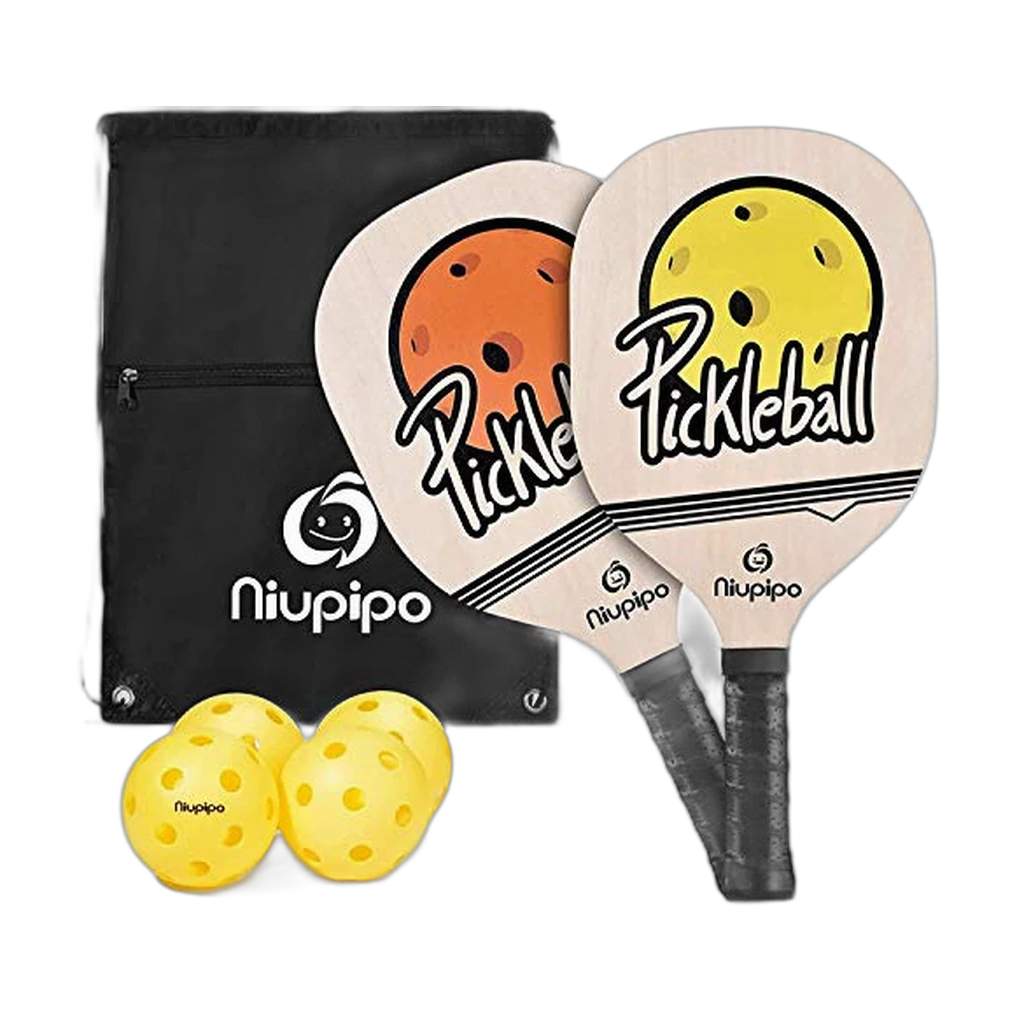 niupipo Wood Pickleball Paddles Set (2 Paddles + 4 Balls + Bag)