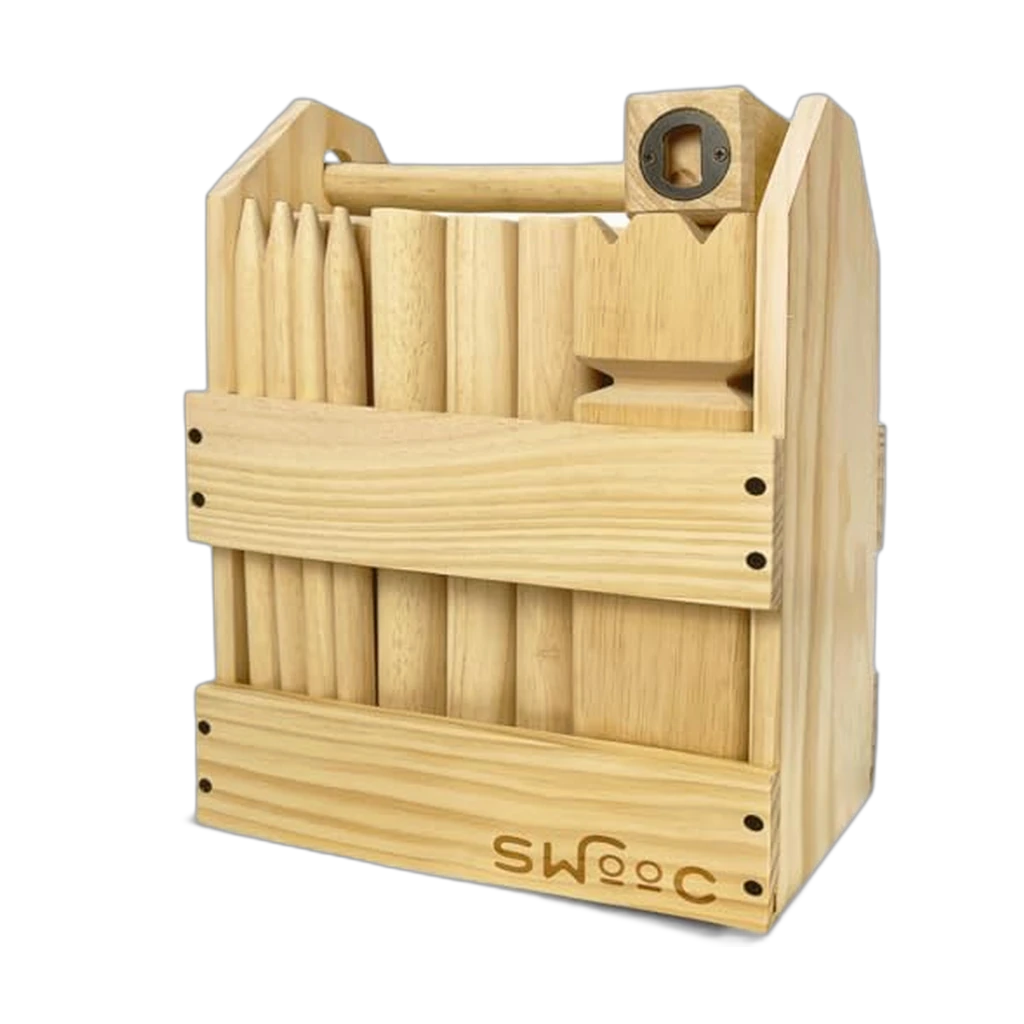 SWOOC Games Kubb Yard Game Set (Premium Hardwood Viking Chess, with Wood Crate)