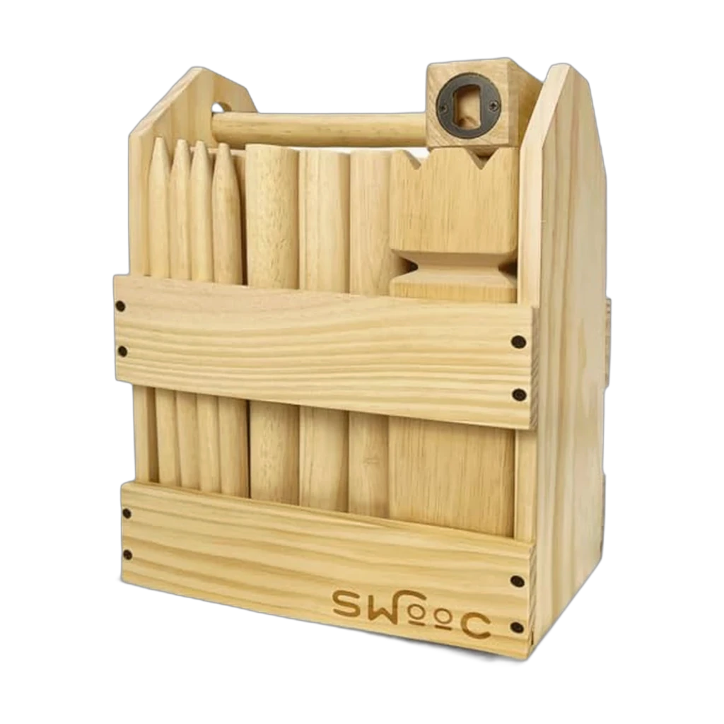 SWOOC Games Kubb Yard Game Set (Premium Hardwood Viking Chess, with Wood Crate)